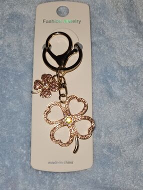Glittering Crystal Four Leaf Clover Bag Charm / Keychain